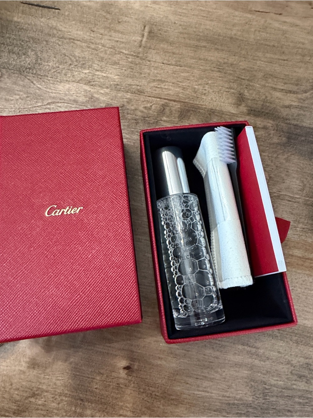 Cartier Red Jewelry Care Set with Silver-Top Cleaning Lotion - Picture 2 of 7